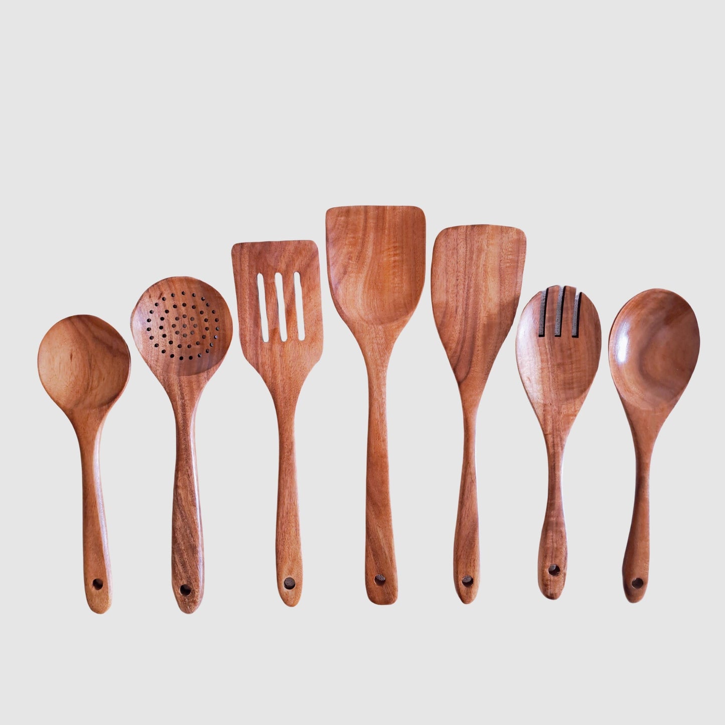 9-Piece Teak Wood Kitchen Utensil Set | Heat-Resistant &amp; Durable | Includes Spatulas, Spaghetti Spoon, Salad Fork, Utensil Holder and More