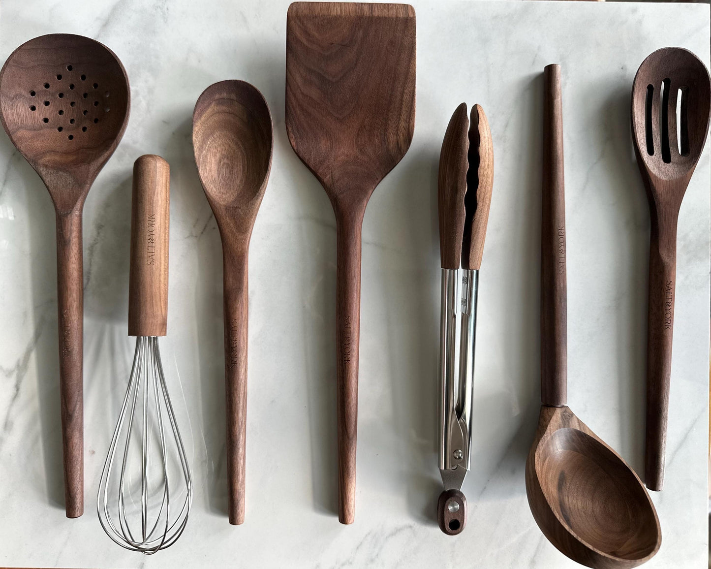 Walnut Wood Kitchen Utensil Set, Handcrafted Natural Cooking Tool, Nontoxic, Plastic-Free, Safe for Nonstick Cookware, Kitchen Wedding Gift