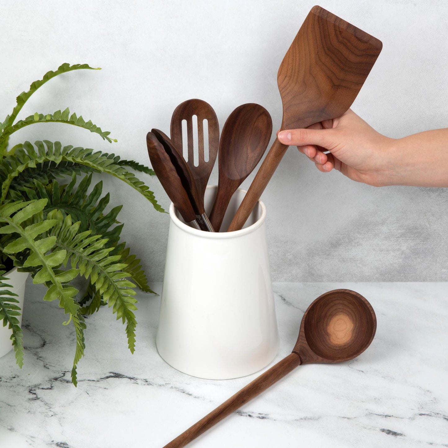 Walnut Wood Kitchen Utensil Set, Handcrafted Natural Cooking Tool, Nontoxic, Plastic-Free, Safe for Nonstick Cookware, Kitchen Wedding Gift