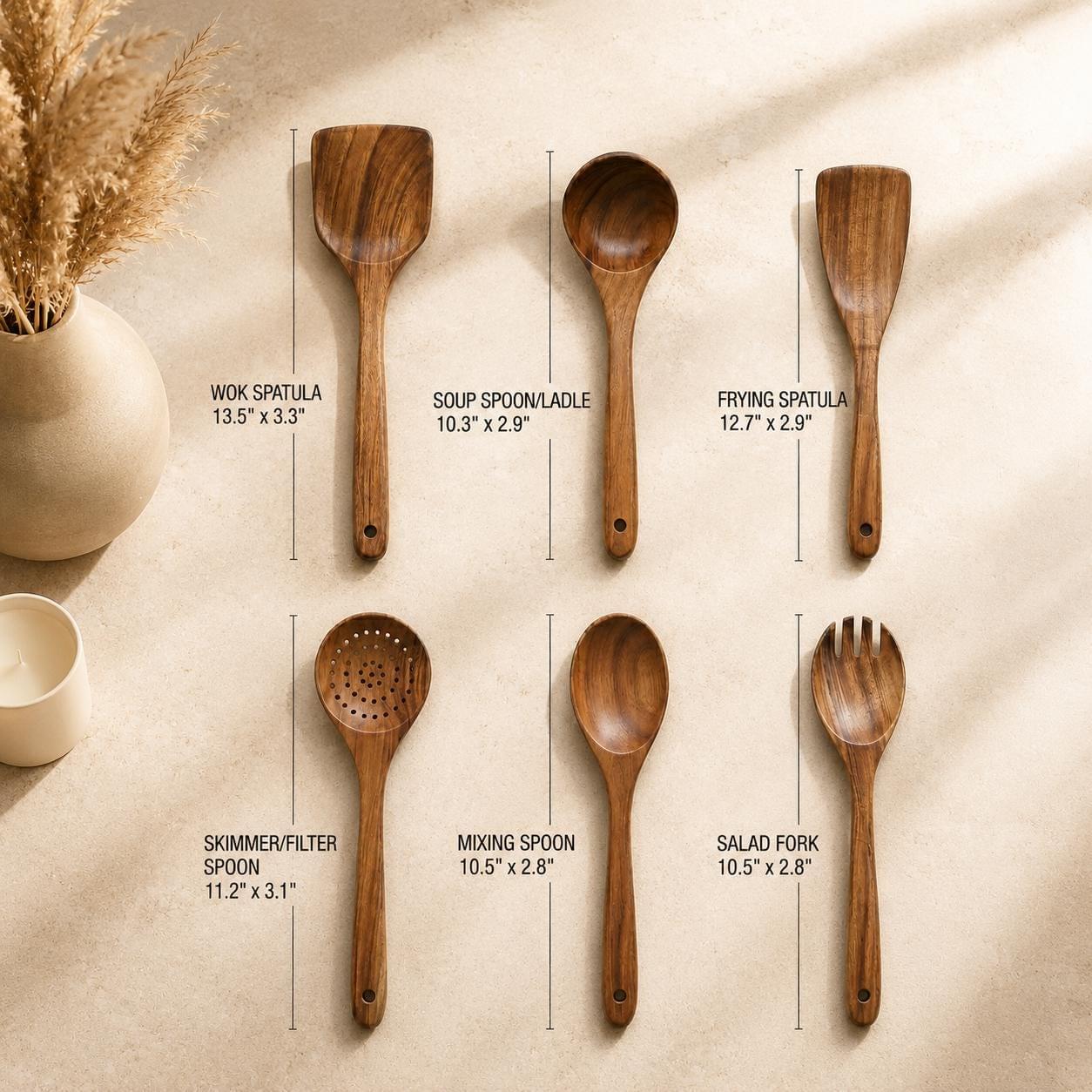 Wooden spatula- 7 Piece|Teak Wood Kitchen Utensil Set | Non-Stick Cookware