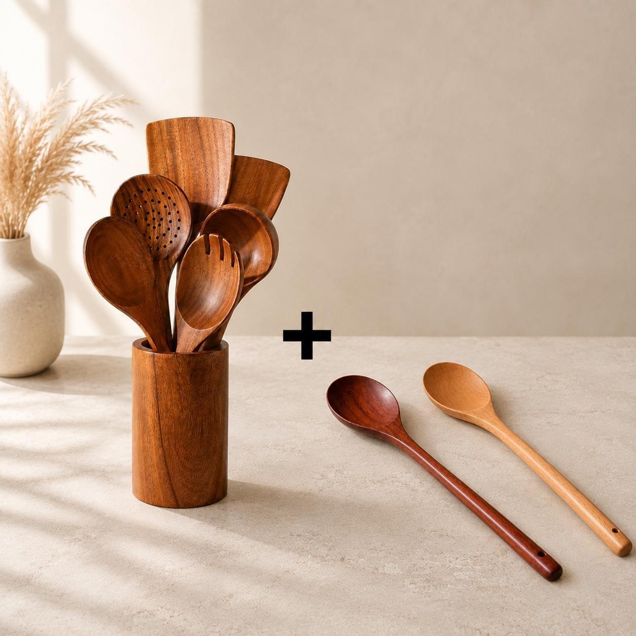 Wooden spatula- 7 Piece|Teak Wood Kitchen Utensil Set | Non-Stick Cookware